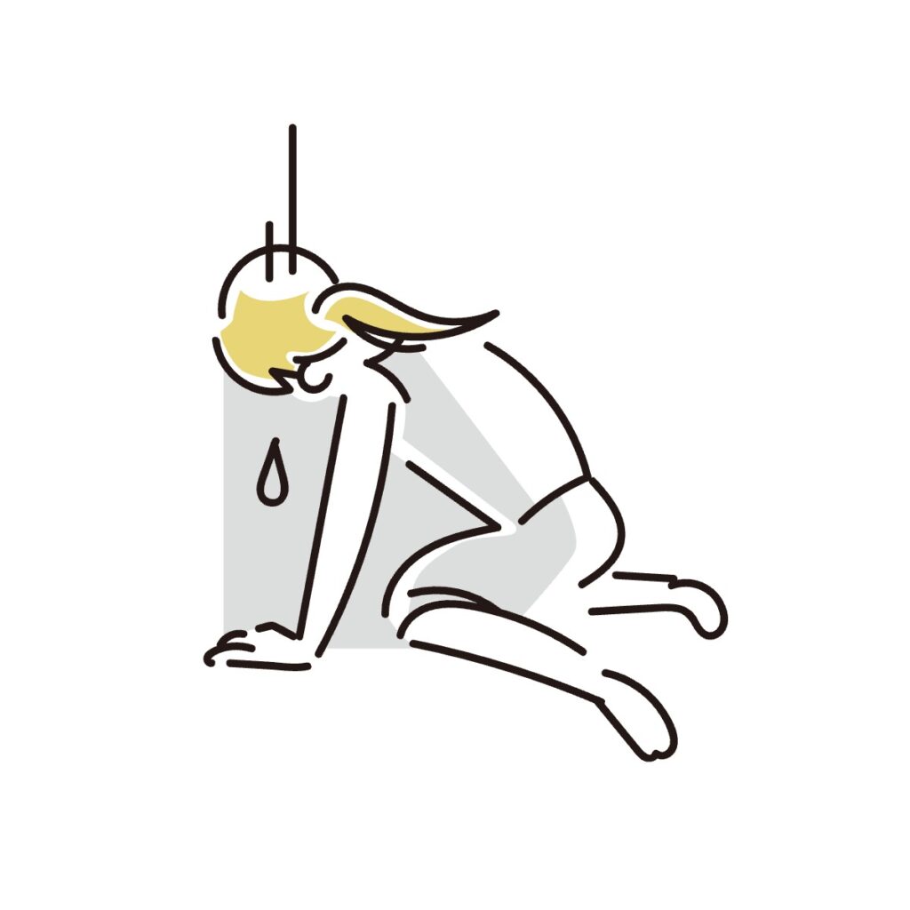 掃除が間に合わず、落ち込む女性のイラスト